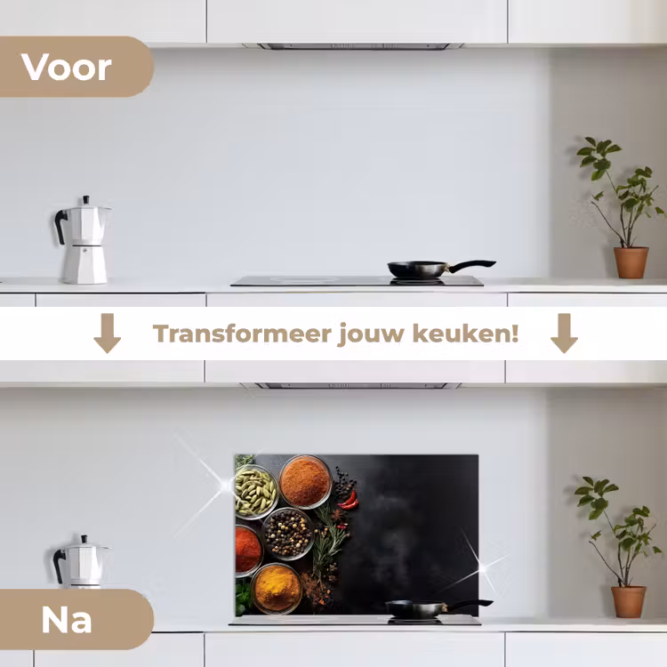 Glazen - Bakjes - Blaadjes - Kruiden keuken achterwand spatscherm klein -voor_na_NL