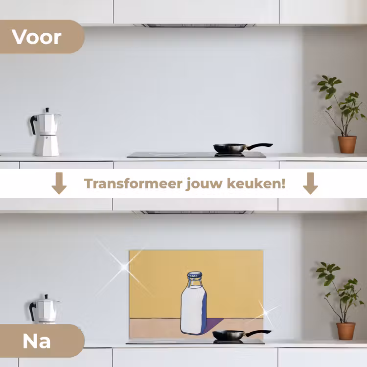Glazen - Fles - Illustratie - Melk keuken achterwand spatscherm klein -voor_na_NL