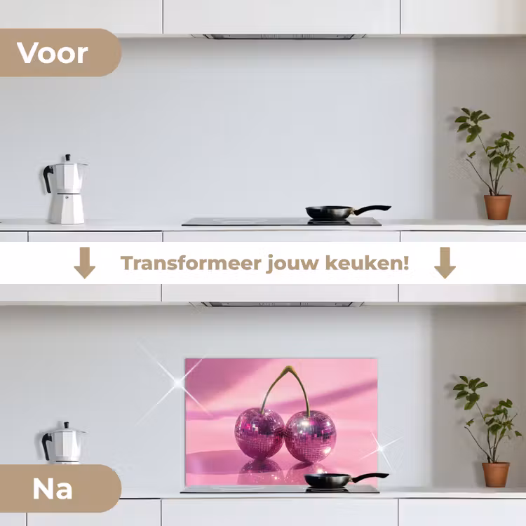 Glitter - Discobol - Roze - Kersen keuken achterwand spatscherm klein -voor_na_NL
