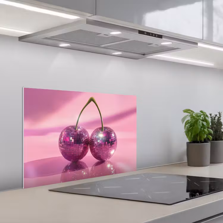 Glitter - Discobol - Roze - Kersen keuken achterwand spatscherm klein -3d_schuin