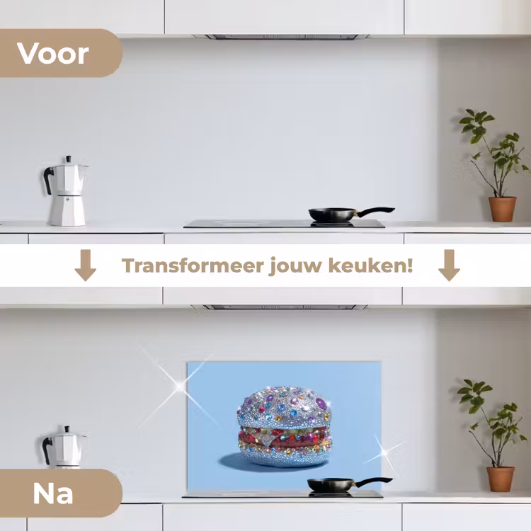 Glitters - Hamburger - Blauw keuken achterwand spatscherm klein -voor_na_NL