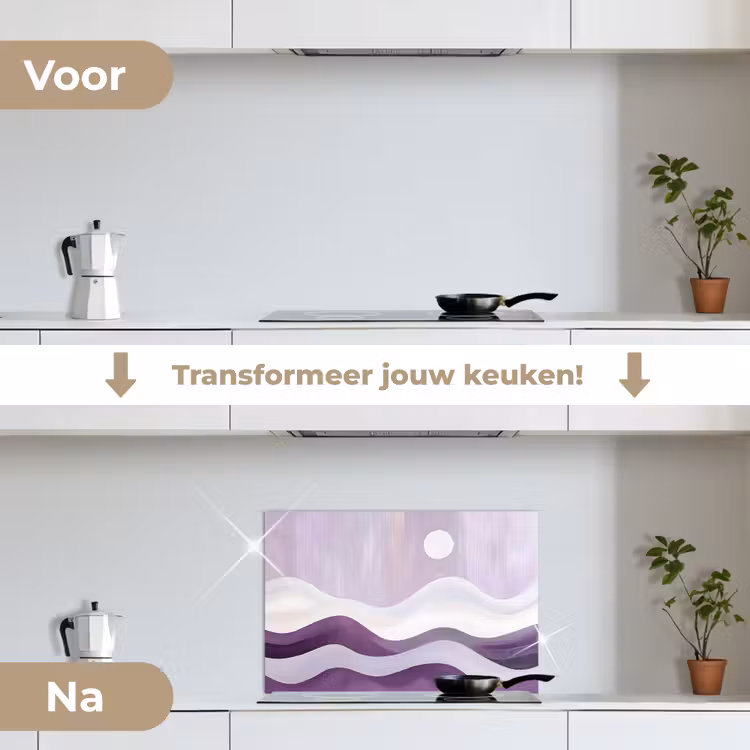 Golven - Heuvels - Abstract - Paars keuken achterwand spatscherm klein -voor_na_NL
