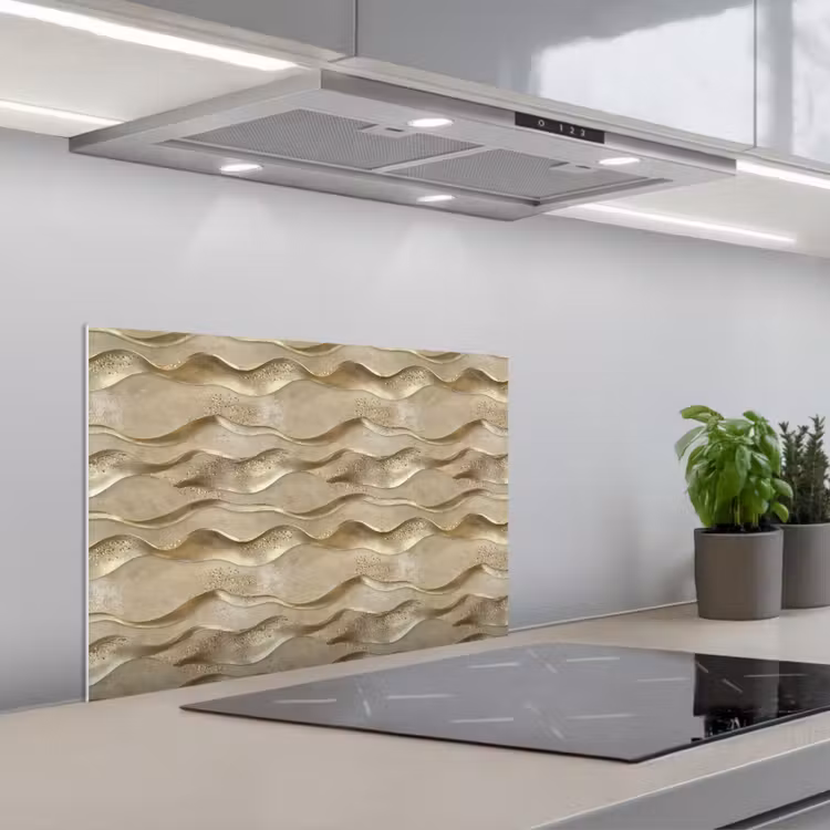 Golven - Patroon - Goud keuken achterwand spatscherm klein 900 -3d_schuin