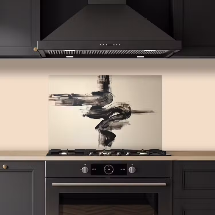 Golven - Penseelstreken - Beige - Minimalistisch keuken achterwand spatscherm klein -sfeer1