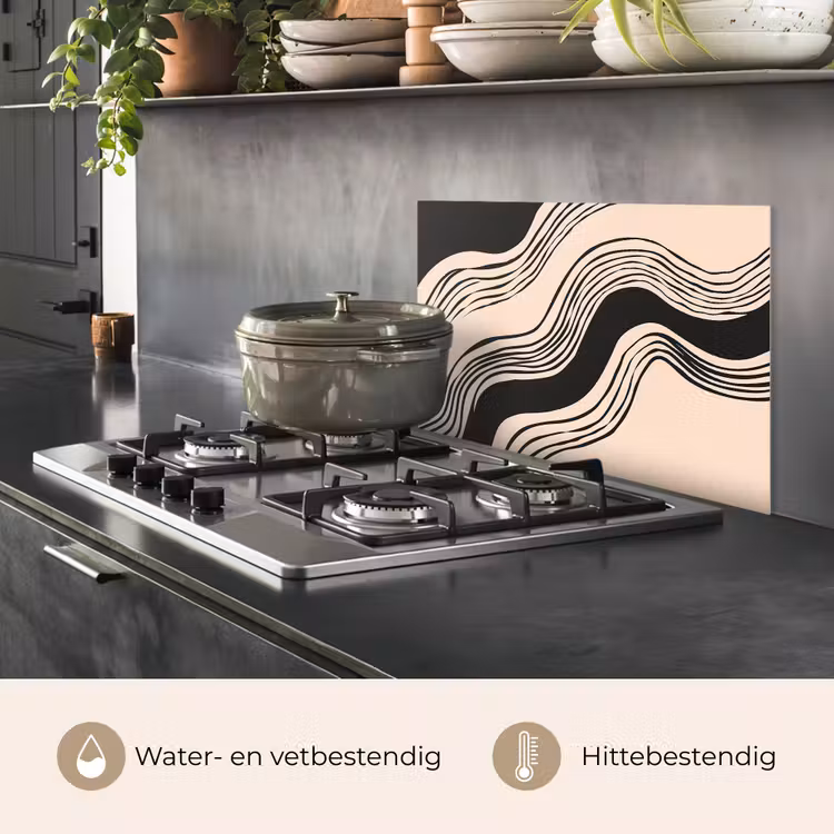 Golven - Zwart - Zandkleur keuken achterwand spatscherm klein -usp_NL