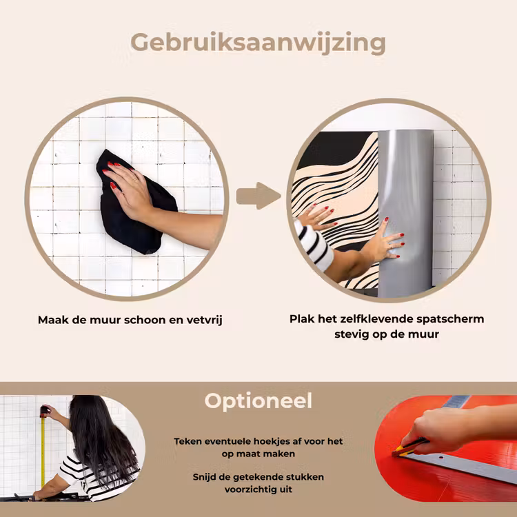 Golven - Zwart - Zandkleur keuken achterwand spatscherm klein -gebruiksaanwijzing_NL