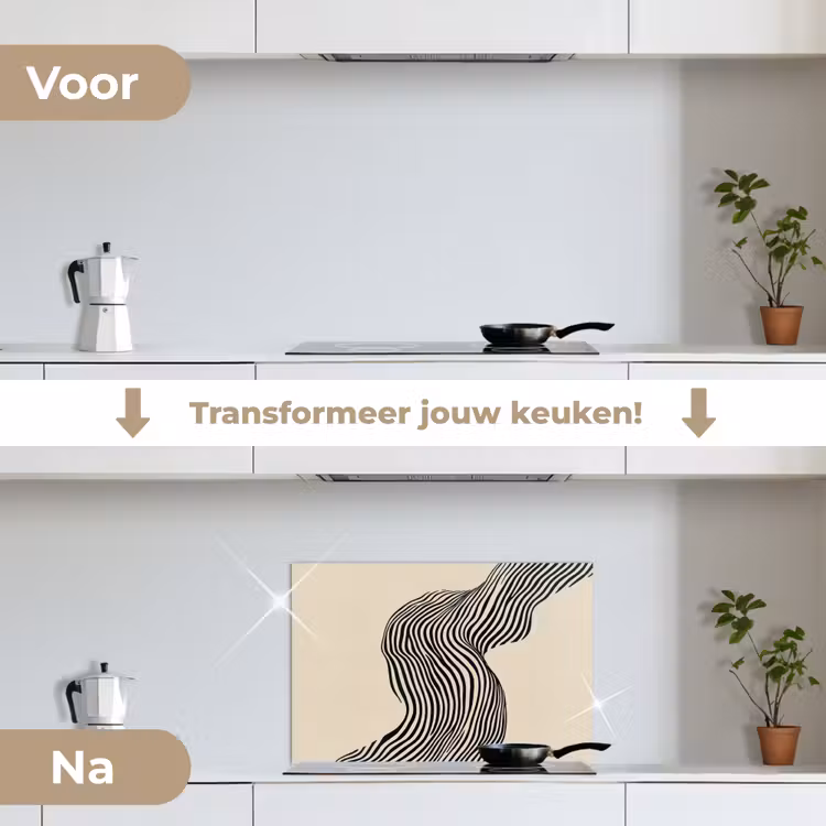Golvend - Lijnen - Abstract - Silhouet keuken achterwand spatscherm klein -voor_na_NL