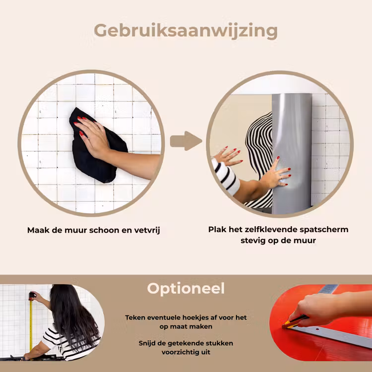 Golvend - Lijnen - Abstract - Silhouet keuken achterwand spatscherm klein -gebruiksaanwijzing_NL