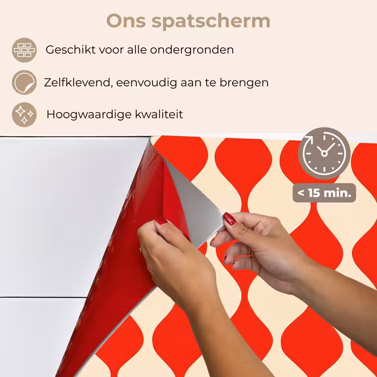 Golvend patroon - Retro - Rood - Beige keuken achterwand spatscherm klein 900 -spatscherm_NL