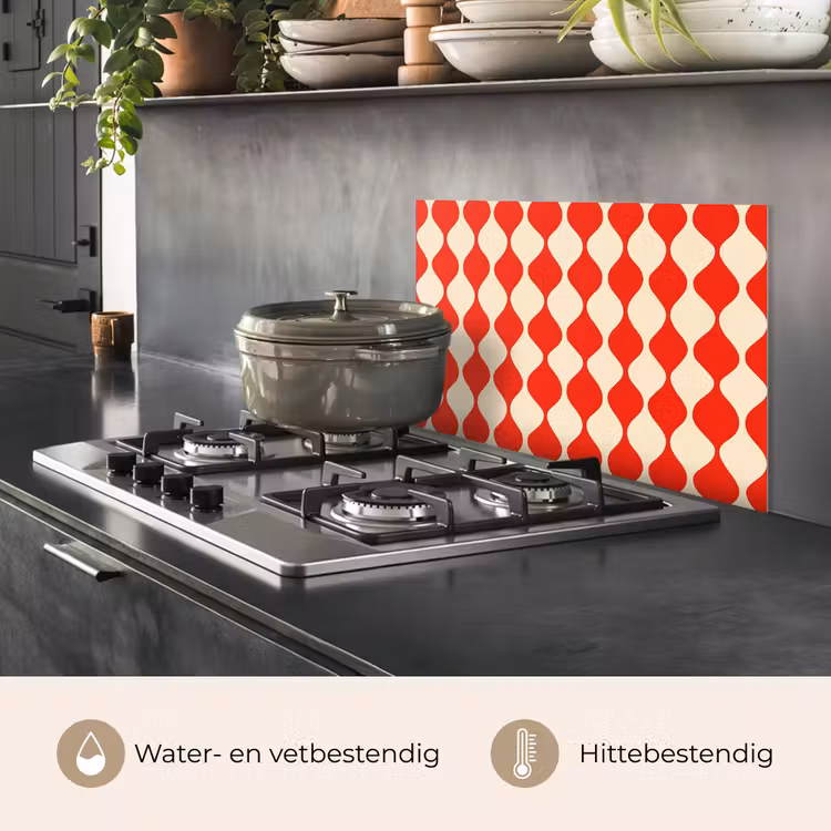 Golvend patroon - Retro - Rood - Beige keuken achterwand spatscherm klein 900 -usp_NL
