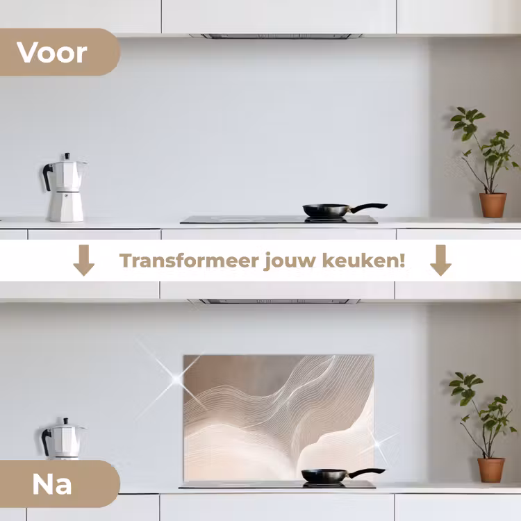 Golvende lijnen - Luchtstromen - Harmonieus keuken achterwand spatscherm klein -voor_na_NL