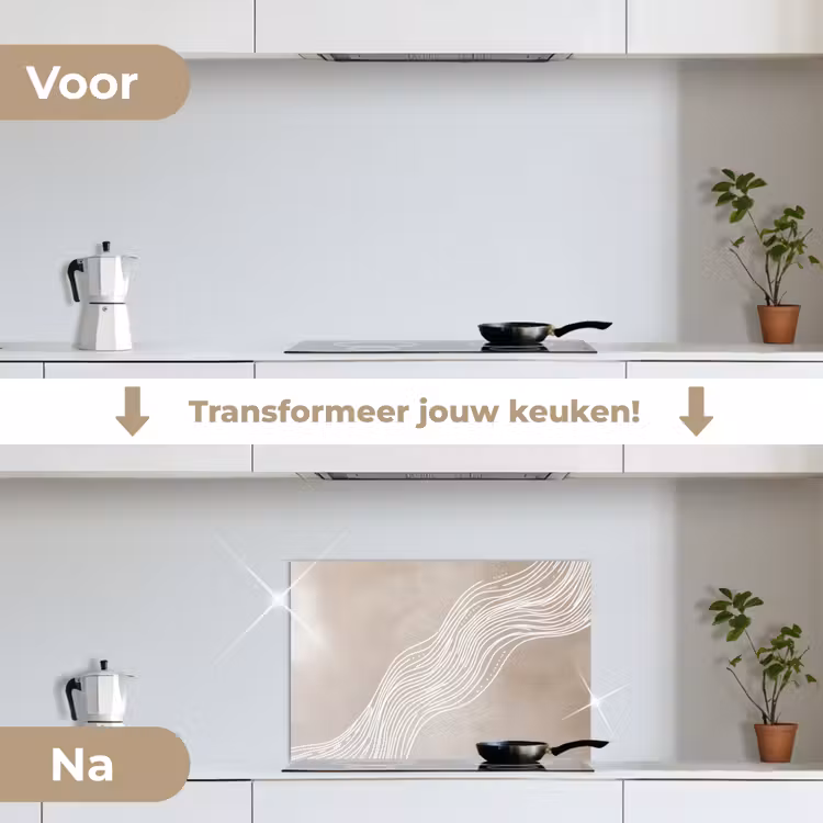 Golvende lijnen - Vloeiend - Zandkleurig keuken achterwand spatscherm klein -voor_na_NL