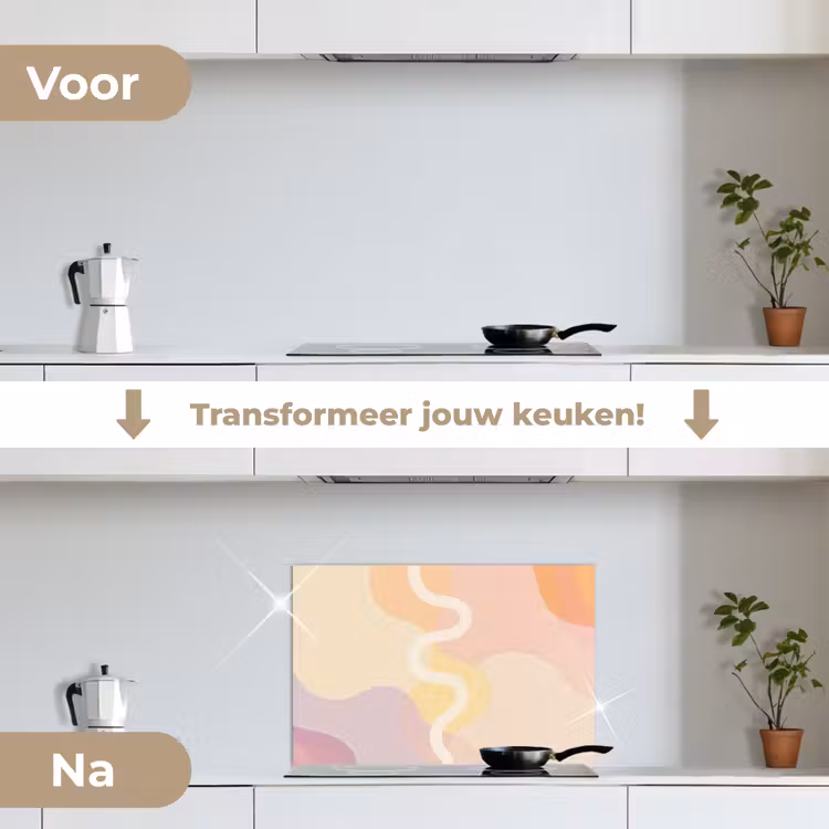Golvende vormen - Abstract - pastel keuken achterwand spatscherm klein -voor_na_NL