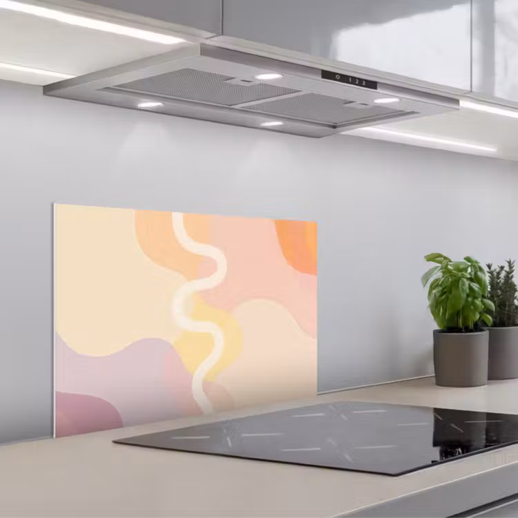 Golvende vormen - Abstract - pastel keuken achterwand spatscherm klein -3d_schuin