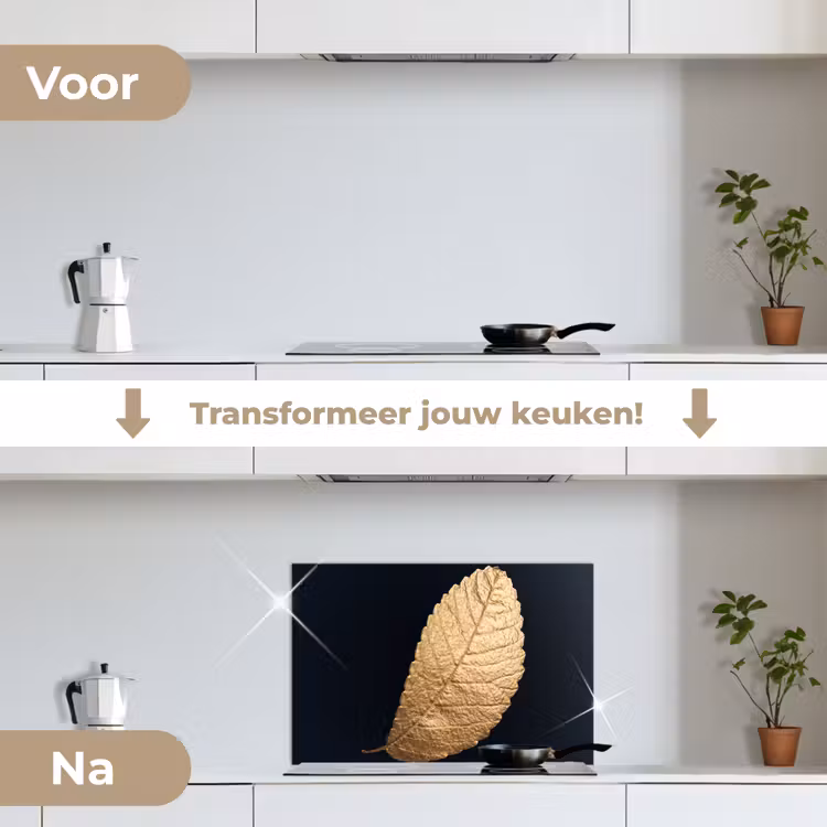 Goud - Bladeren - Zwart - Planten - Luxe - Natuur keuken achterwand spatscherm klein -voor_na_NL