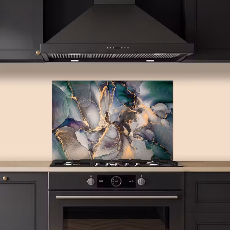 Goud - Blauw - Marmer keuken achterwand spatscherm klein -sfeer1