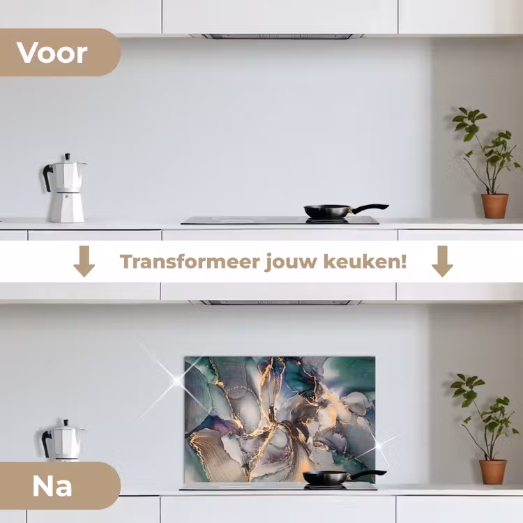 Goud - Blauw - Marmer keuken achterwand spatscherm klein -voor_na_NL