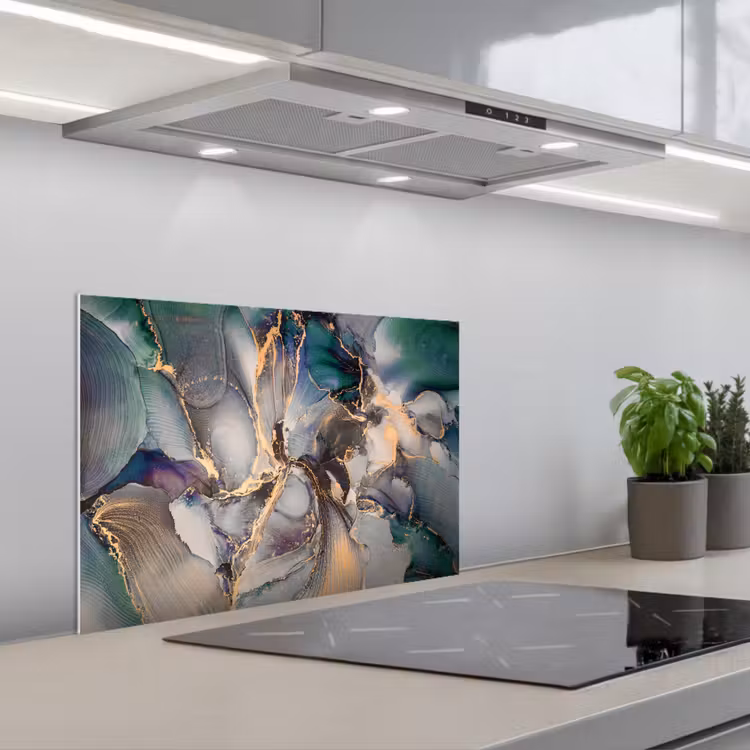 Goud - Blauw - Marmer keuken achterwand spatscherm klein -3d_schuin