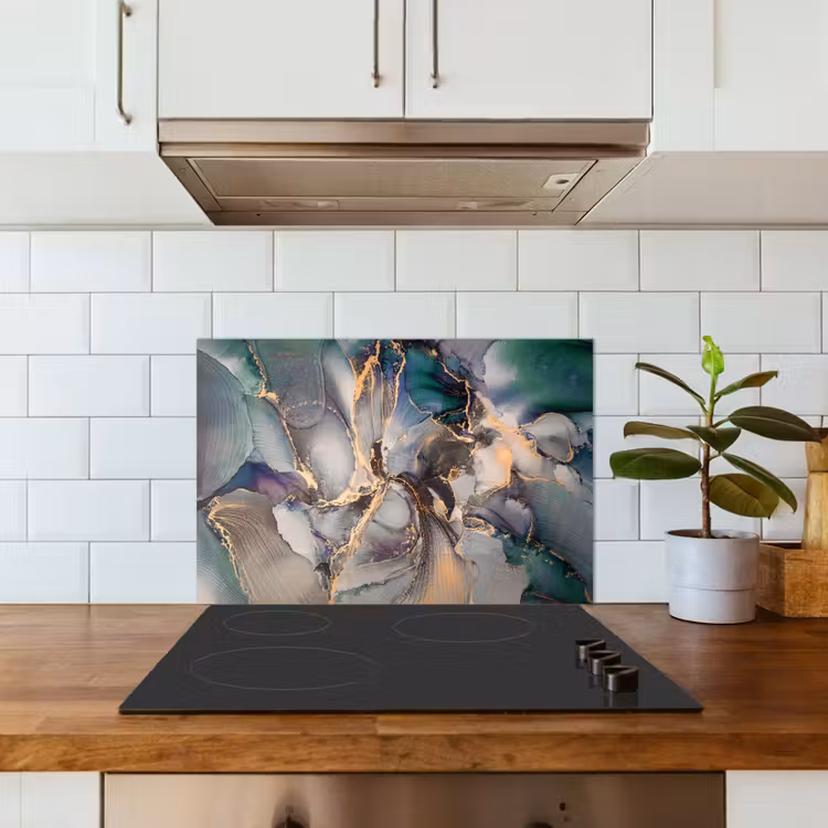 Goud - Blauw - Marmer keuken achterwand spatscherm klein -sfeer2