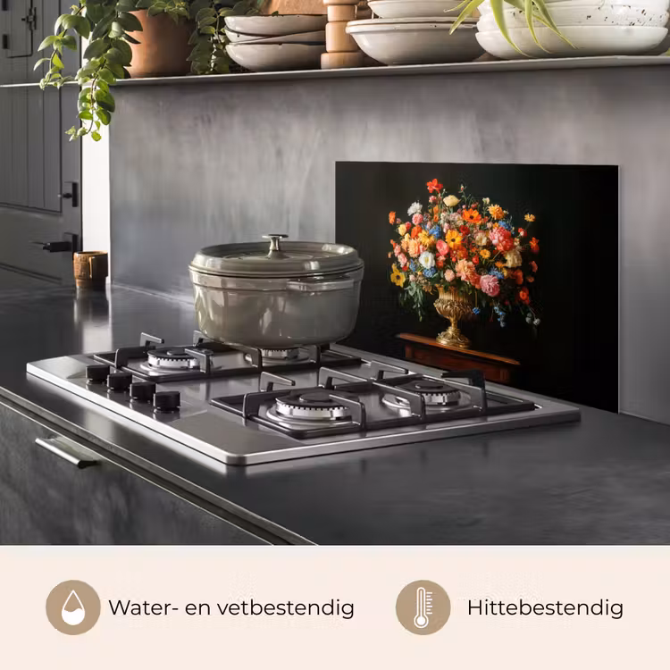 Goud - Bloemen - Kleuren - Vaas keuken achterwand spatscherm klein -usp_NL