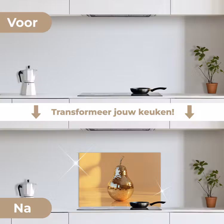 Goud - Disco - Glitter - Peer keuken achterwand spatscherm klein -voor_na_NL