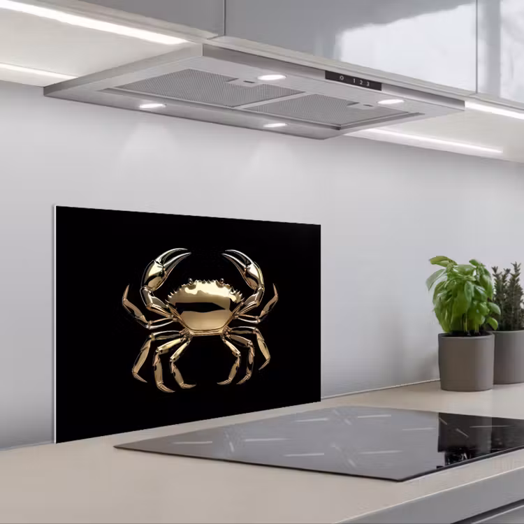 Goud - Krab - Dieren - Zwart keuken achterwand spatscherm klein -3d_schuin