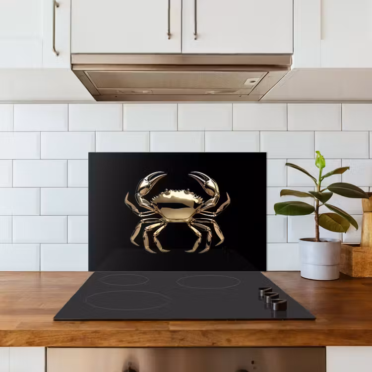 Goud - Krab - Dieren - Zwart keuken achterwand spatscherm klein -sfeer2