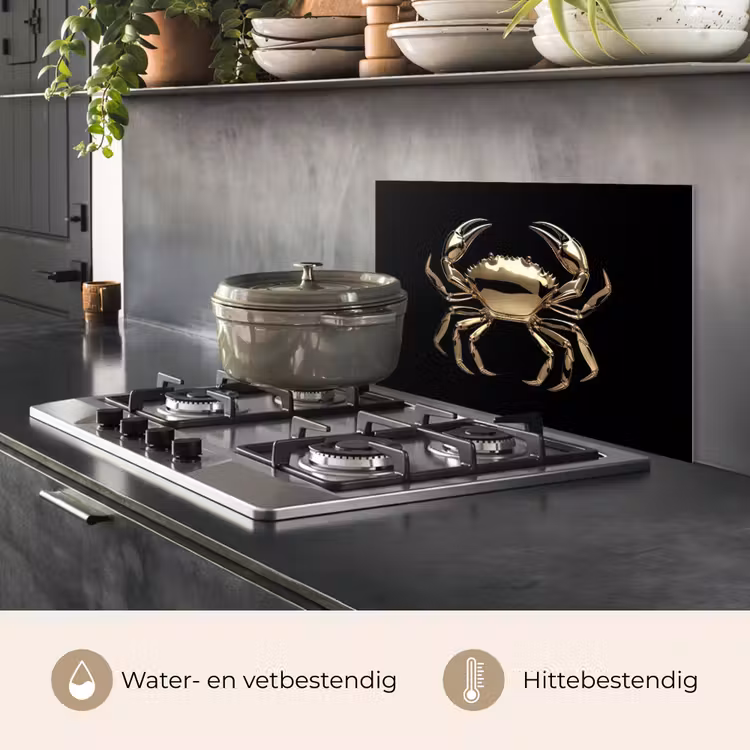Goud - Krab - Dieren - Zwart keuken achterwand spatscherm klein -usp_NL