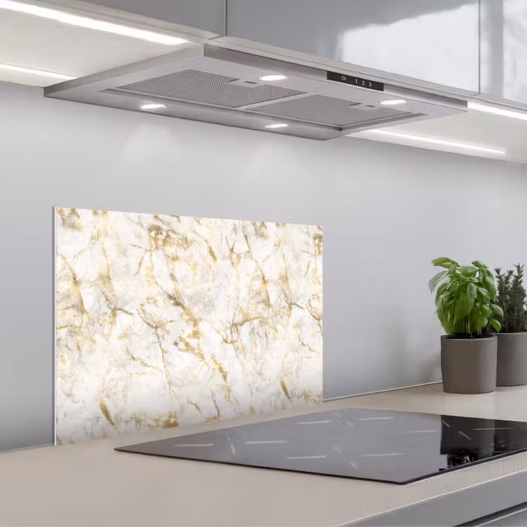 Goud - Licht - Nerf - Marmer keuken achterwand spatscherm klein 900 -3d_schuin