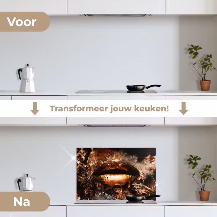 Goud - Lippen - Kunst keuken achterwand spatscherm klein -voor_na_NL