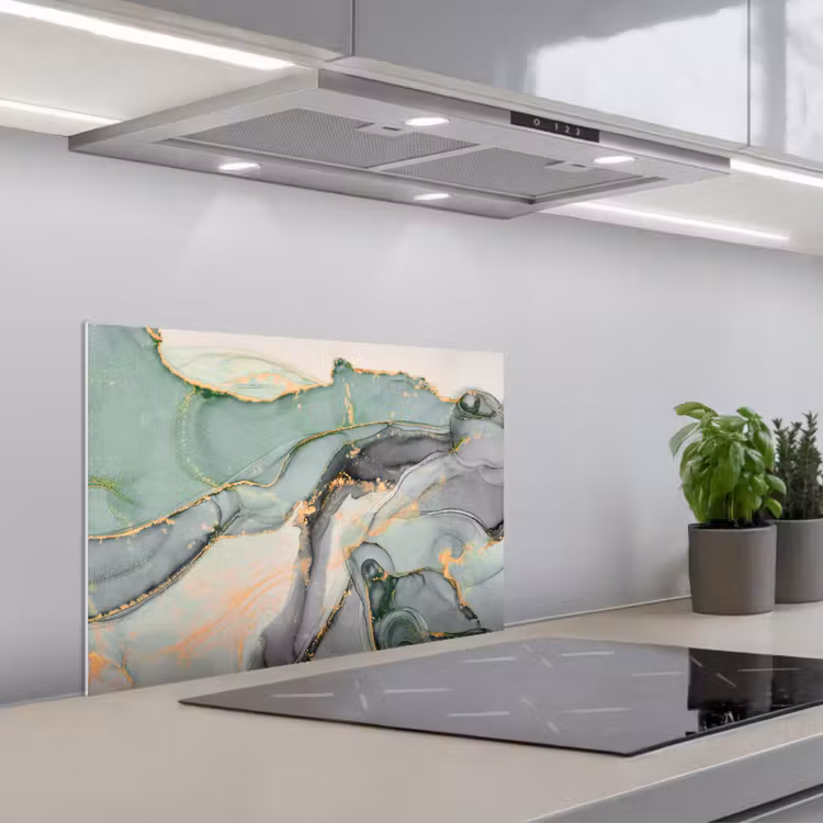 Goud - Marmer - Groen - luxe - Glitter - Marmerlook keuken achterwand spatscherm klein -3d_schuin
