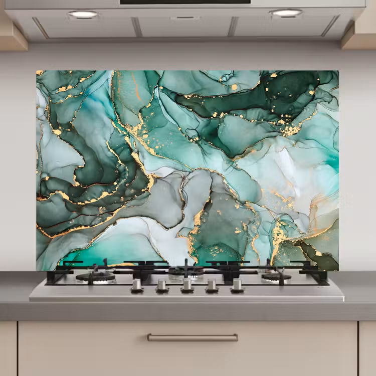 Goud - Marmer - Groen - Luxe - Marmerlook - Grijs keuken achterwand spatscherm klein -3d_website