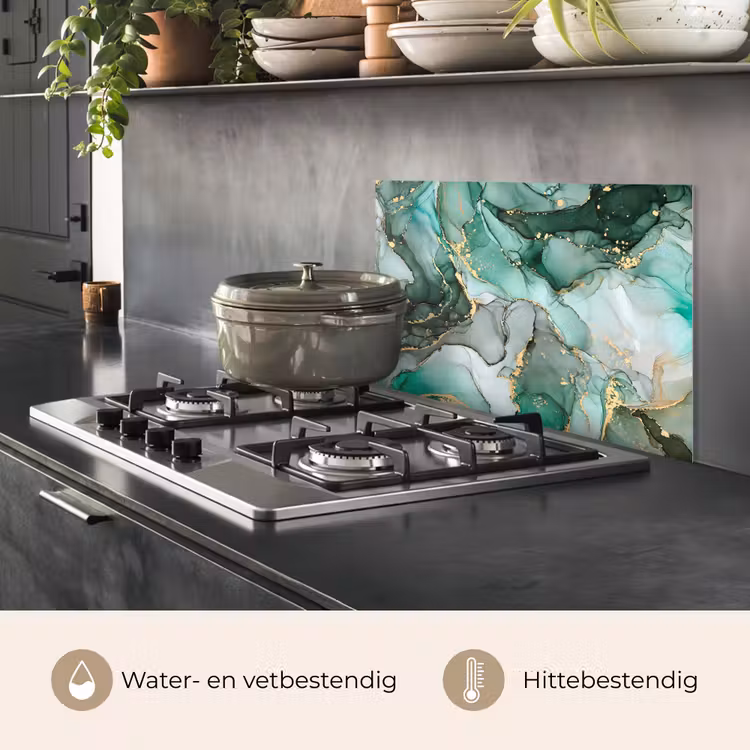 Goud - Marmer - Groen - Luxe - Marmerlook - Grijs keuken achterwand spatscherm klein -usp_NL