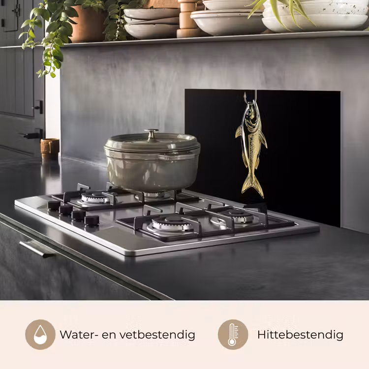 Goud - Vis - Haak - Zwart keuken achterwand spatscherm klein -usp_NL