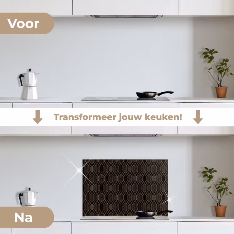 Goud - Zwart - Tunnel keuken achterwand spatscherm klein 900 -voor_na_NL