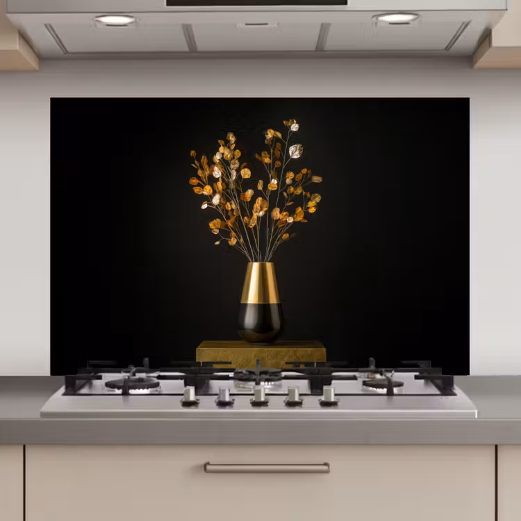 Goudbruine - Bladeren - Vaas - Herfstachtig keuken achterwand spatscherm klein -3d_website