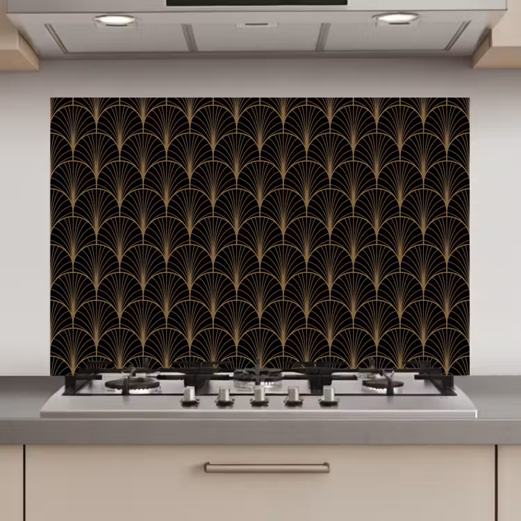 Gouden - Waaiers - Zwart keuken achterwand spatscherm klein 900 -3d_website