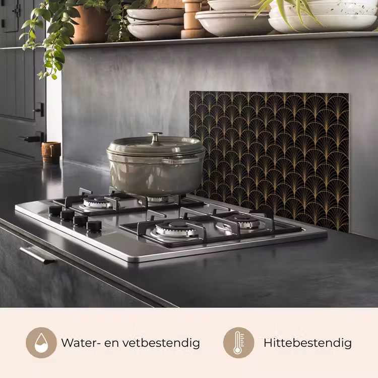 Gouden - Waaiers - Zwart keuken achterwand spatscherm klein 900 -usp_NL