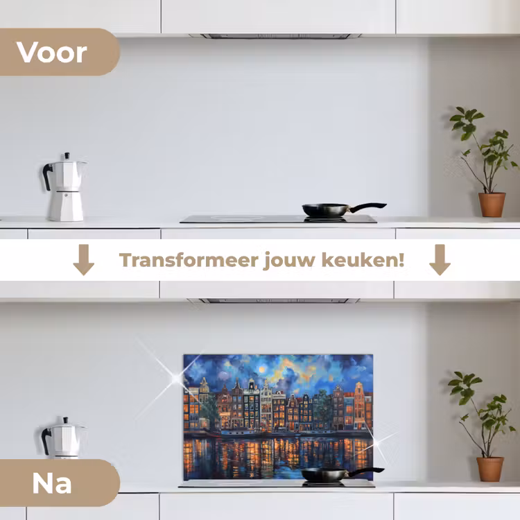 Grachten Amsterdam - Huizen - Stad - Kleurrijk keuken achterwand spatscherm klein -voor_na_NL