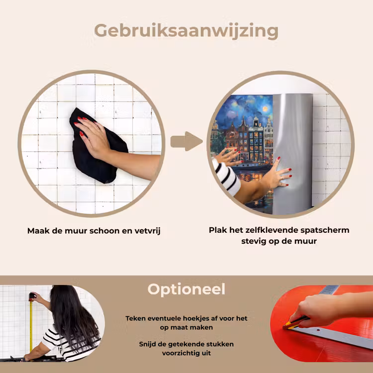 Grachten Amsterdam - Huizen - Stad - Kleurrijk keuken achterwand spatscherm klein -gebruiksaanwijzing_NL