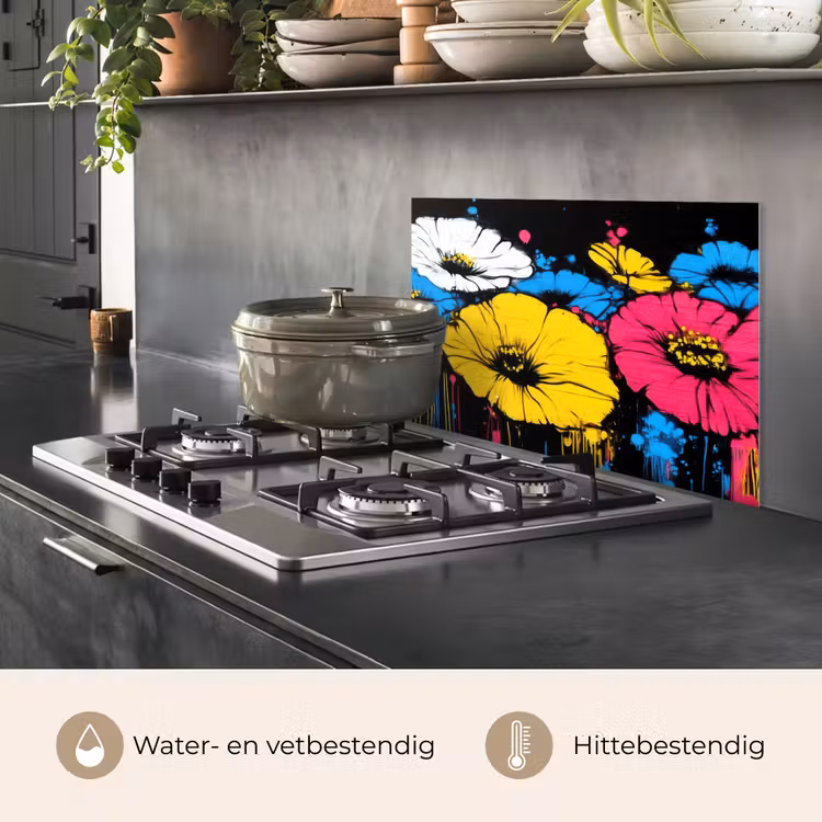 Graffiti - Bloemen - Kleur keuken achterwand spatscherm klein -usp_NL