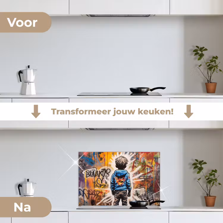 Graffiti - Jongen - Kleuren - Kunst - Street Art keuken achterwand spatscherm klein -voor_na_NL