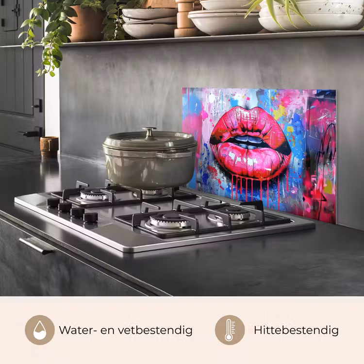 Graffiti - Lippen - Felroze - Geschilderd keuken achterwand spatscherm klein -usp_NL
