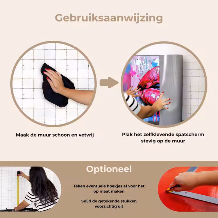 Graffiti - Lippen - Felroze - Geschilderd keuken achterwand spatscherm klein -gebruiksaanwijzing_NL