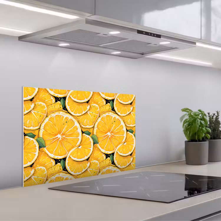 Grafisch - Citroenschijven - Blaadjes keuken achterwand spatscherm klein 900 -3d_schuin