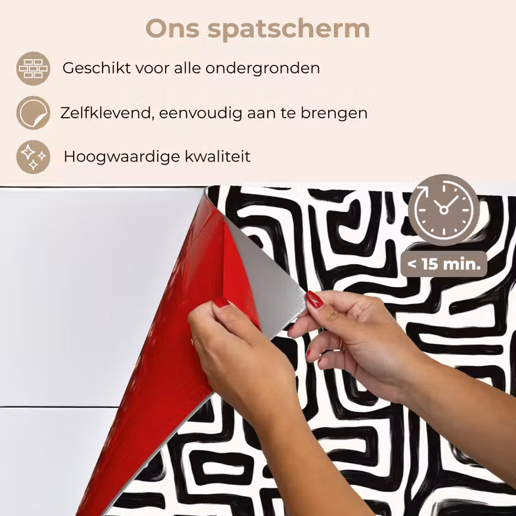 Grafisch - Lijnen - Zwart - Wit keuken achterwand spatscherm klein 900 -spatscherm_NL