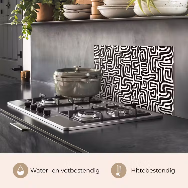 Grafisch - Lijnen - Zwart - Wit keuken achterwand spatscherm klein 900 -usp_NL