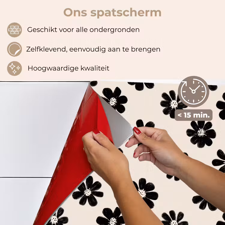 Grafisch - Madeliefjes - Zwart - Beige keuken achterwand spatscherm klein 900 -spatscherm_NL