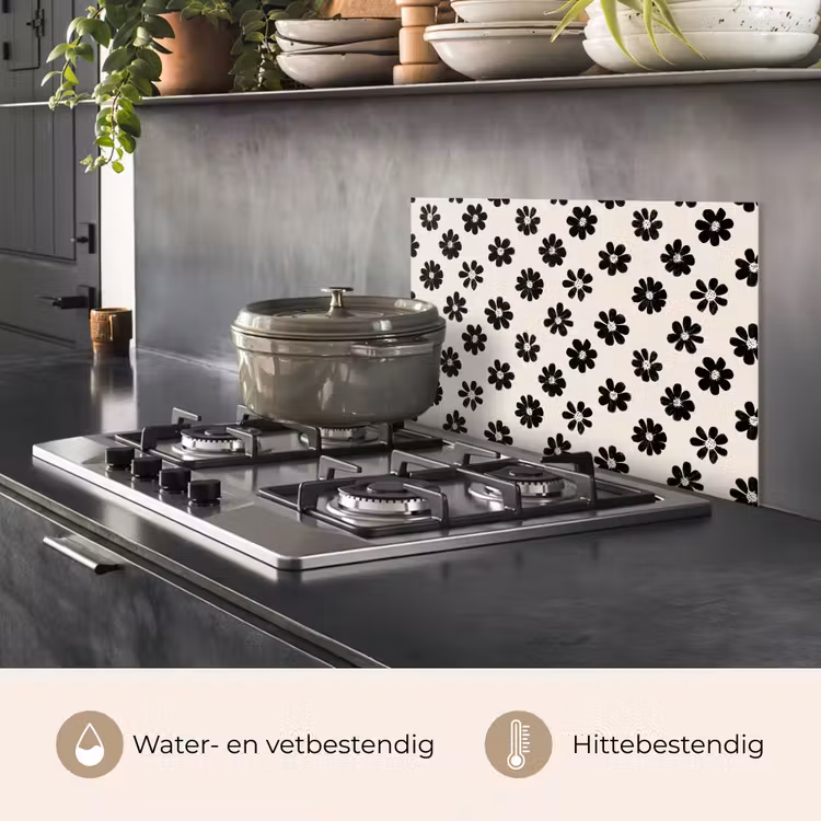 Grafisch - Madeliefjes - Zwart - Beige keuken achterwand spatscherm klein 900 -usp_NL