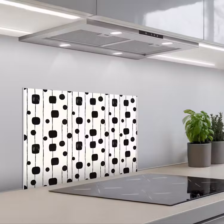 Grafisch - Modern - Zwart keuken achterwand spatscherm klein 900 -3d_schuin